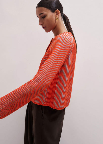 ME+EM Orange Contrast Rib Straight Cardigan