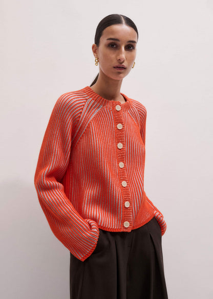 ME+EM Orange Contrast Rib Straight Cardigan