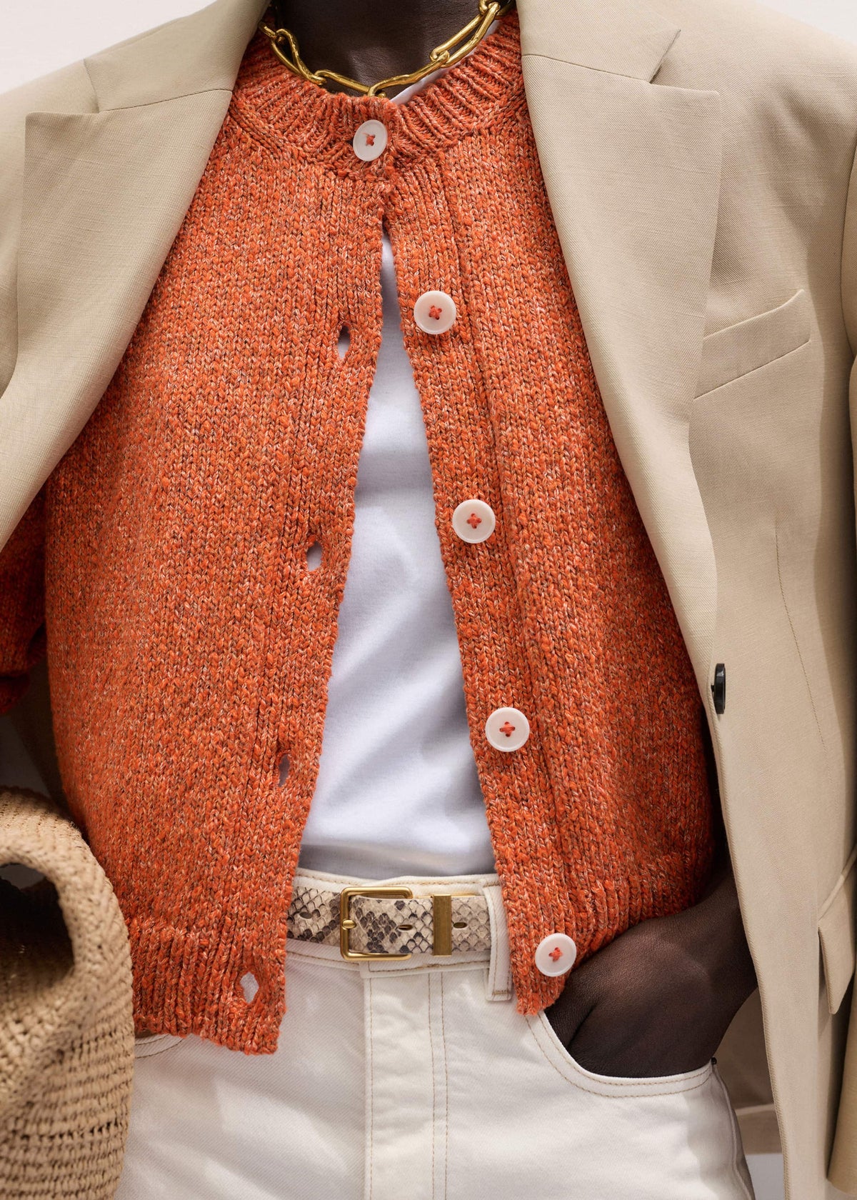 ME+EM Orange Relaxed Crew Cardigan