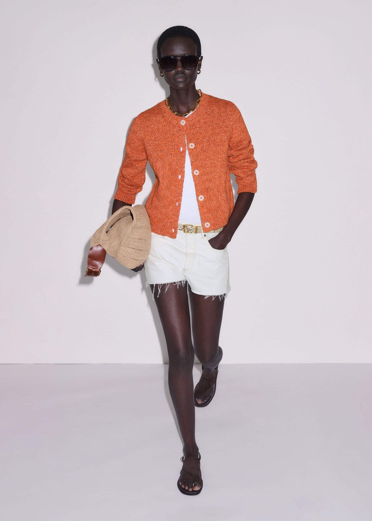 ME+EM Orange Relaxed Crew Cardigan