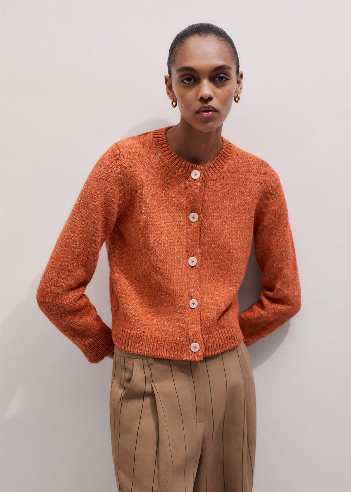 ME+EM Orange Relaxed Crew Cardigan