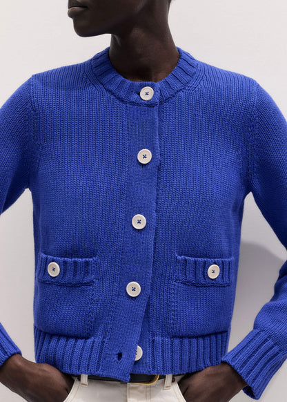 ME+EM Deep Blue Straight Crop Cardigan