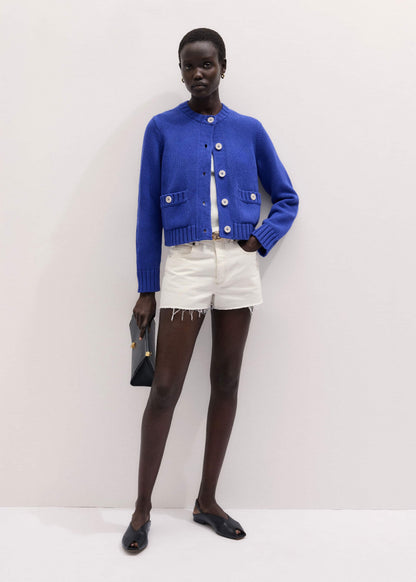 ME+EM Deep Blue Straight Crop Cardigan