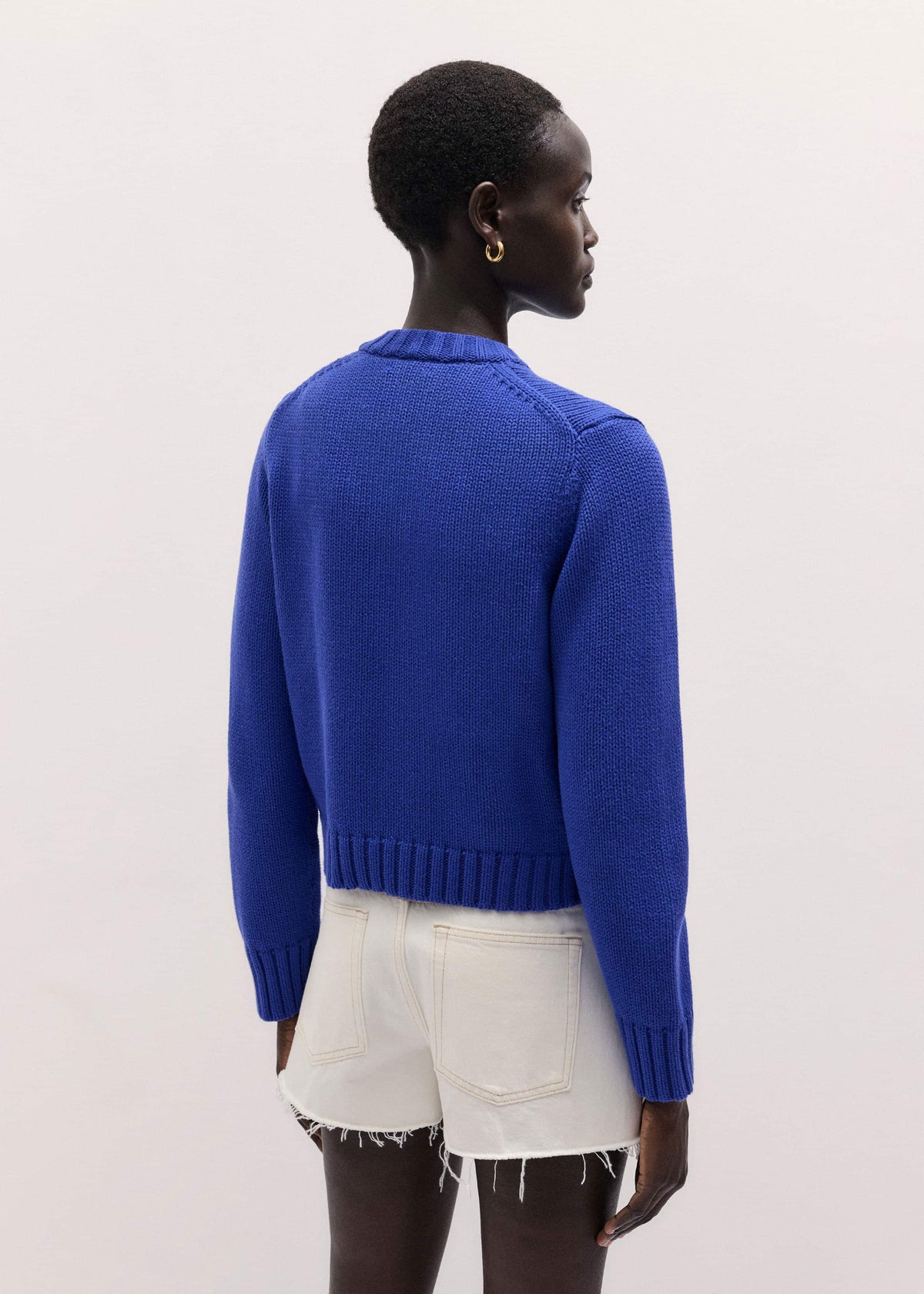 ME+EM Deep Blue Straight Crop Cardigan