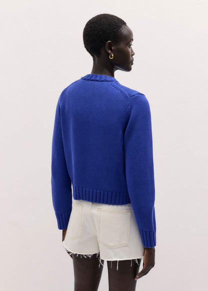 ME+EM Deep Blue Straight Crop Cardigan