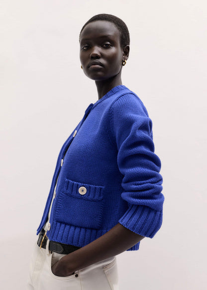 ME+EM Deep Blue Straight Crop Cardigan