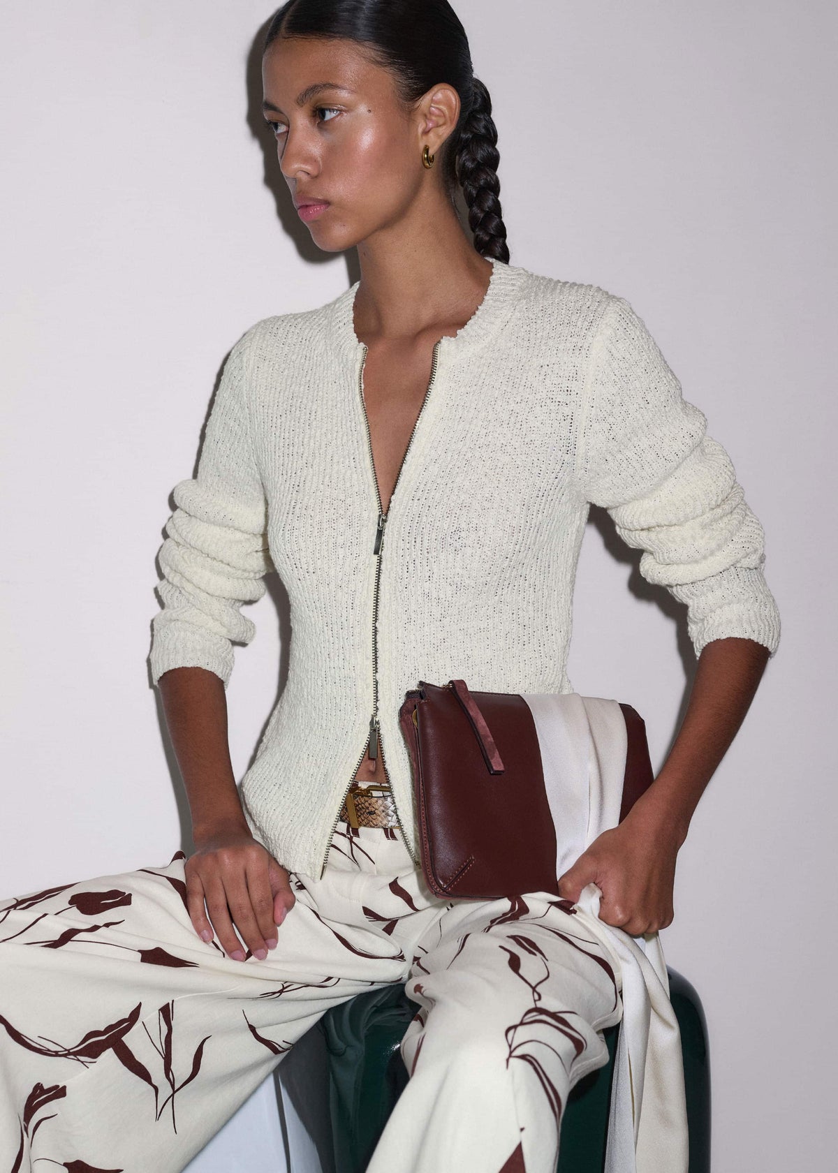 ME+EM Cream Double Zip Cardigan