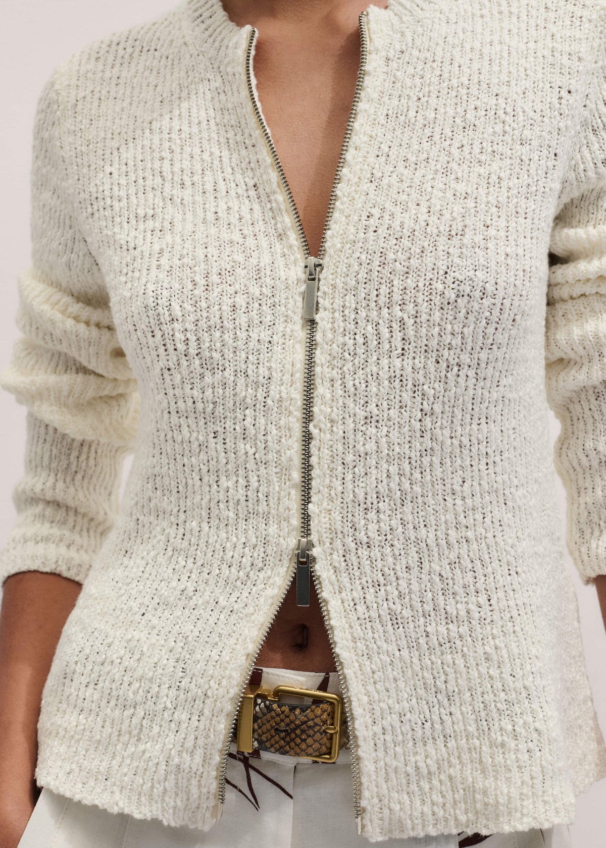 ME+EM Cream Double Zip Cardigan