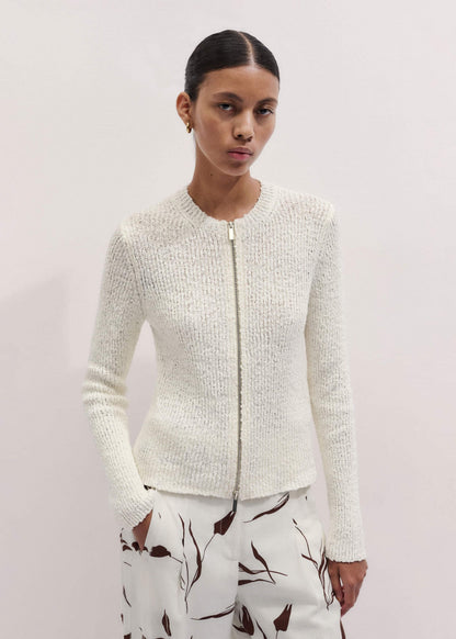 ME+EM Cream Double Zip Cardigan