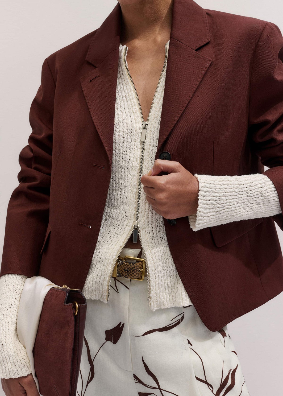ME+EM Cream Double Zip Cardigan