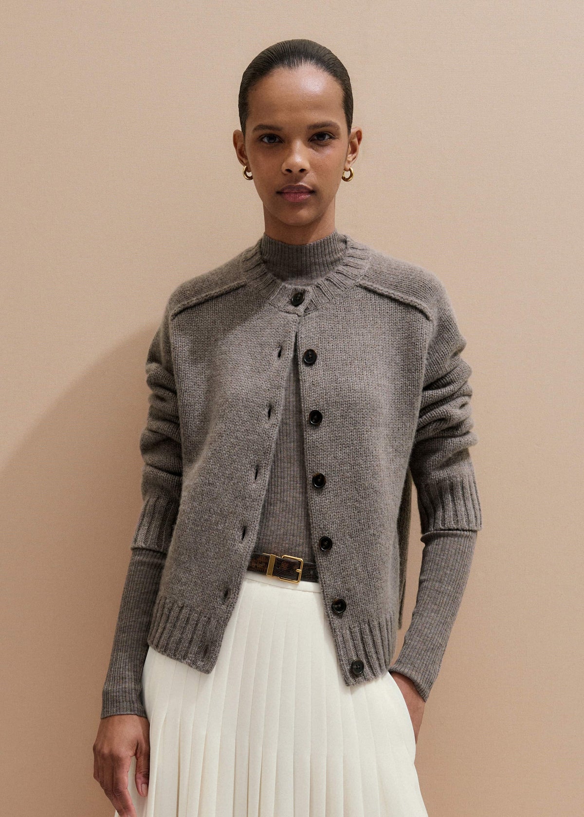 ME+EM Brown Cashmere Relaxed Saddle Shoulder Cardigan
