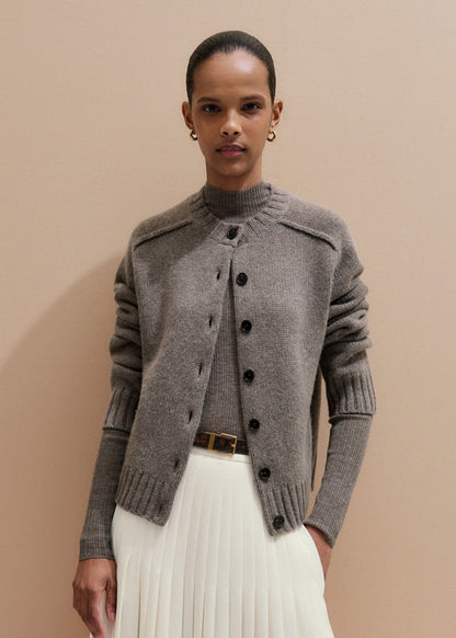 ME+EM Brown Cashmere Relaxed Saddle Shoulder Cardigan