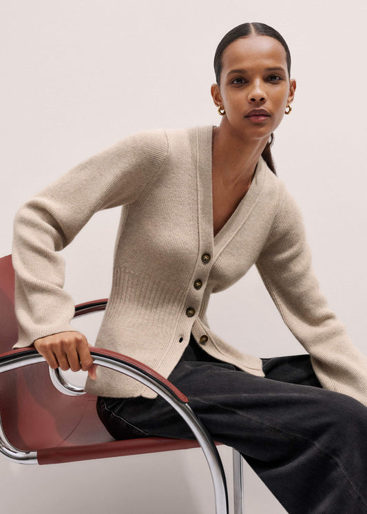 ME+EM Brown Merino Cashmere Contour Cardigan