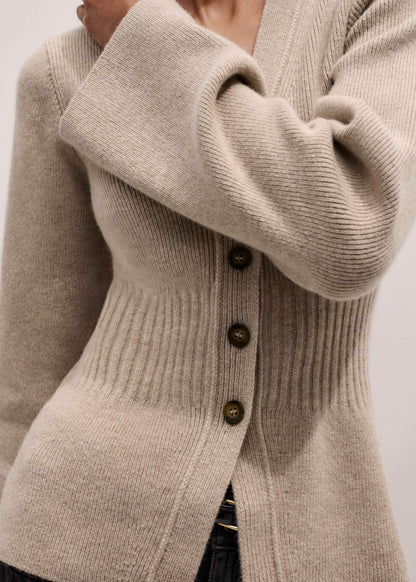 ME+EM Brown Merino Cashmere Contour Cardigan