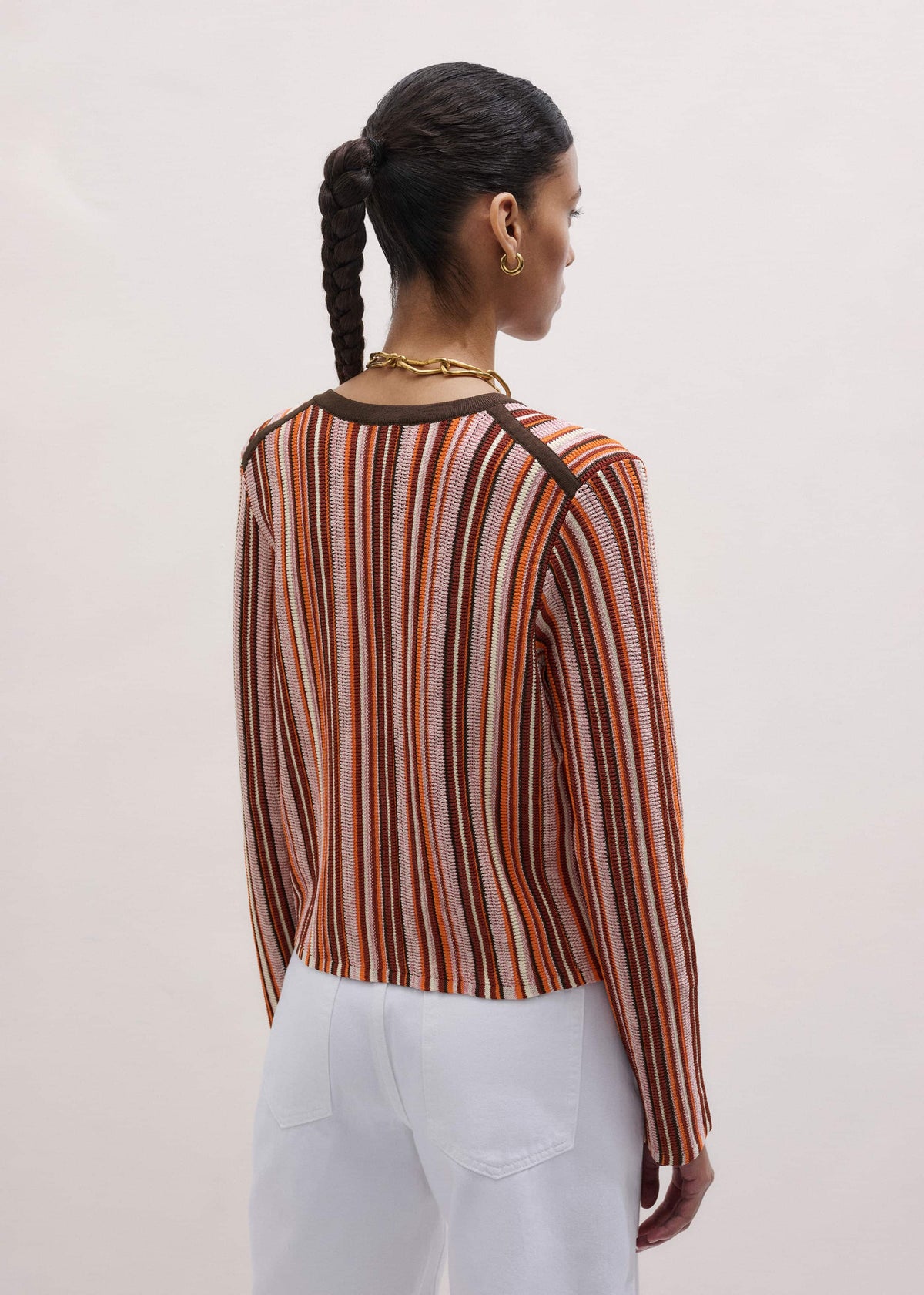 ME+EM Cinnamon Brown Metallic Stripe Cardigan