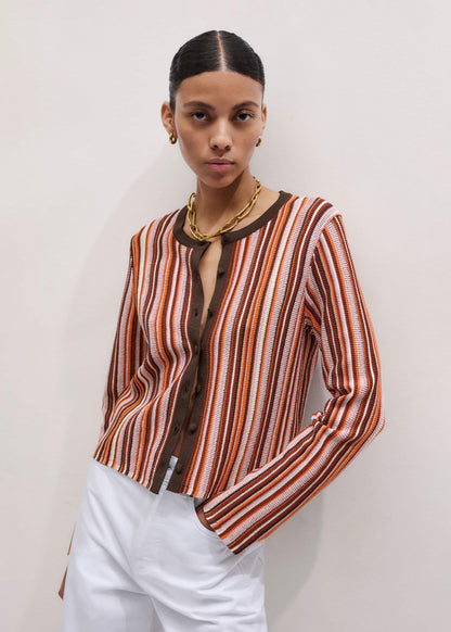 ME+EM Cinnamon Brown Metallic Stripe Cardigan
