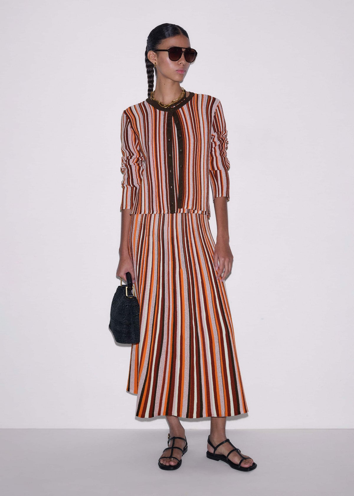 ME+EM Cinnamon Brown Metallic Stripe Cardigan