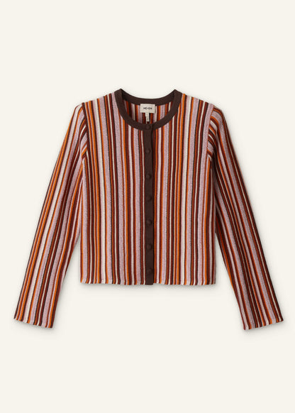 ME+EM Cinnamon Brown Metallic Stripe Cardigan