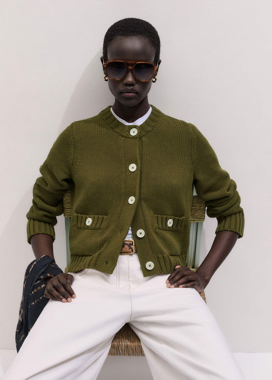 ME+EM Olive Green Straight Crop Cardigan
