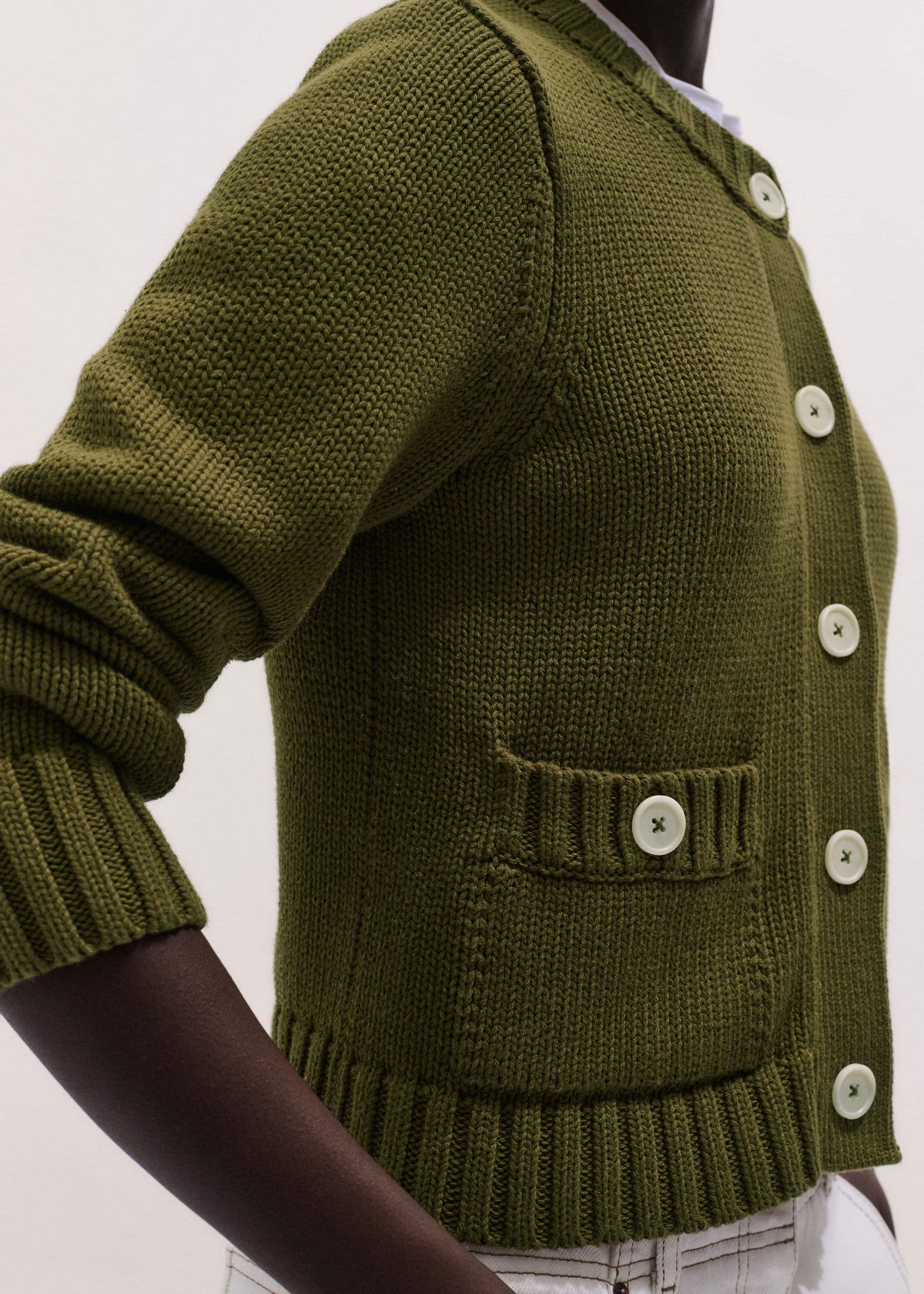 ME+EM Olive Green Straight Crop Cardigan