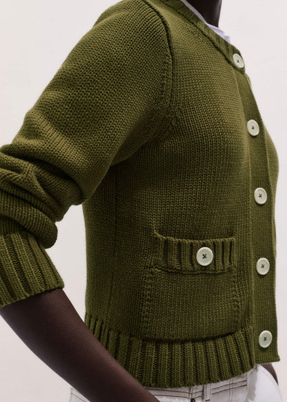 ME+EM Olive Green Straight Crop Cardigan