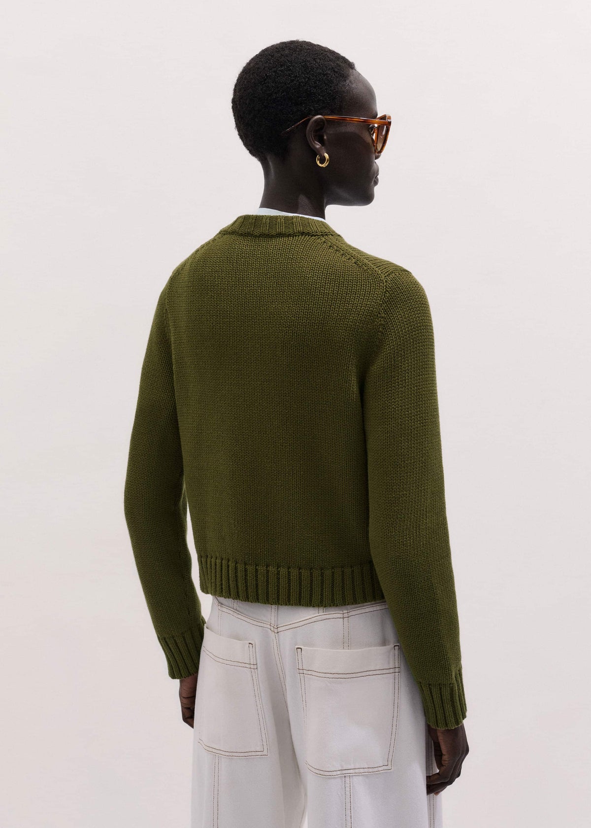 ME+EM Olive Green Straight Crop Cardigan