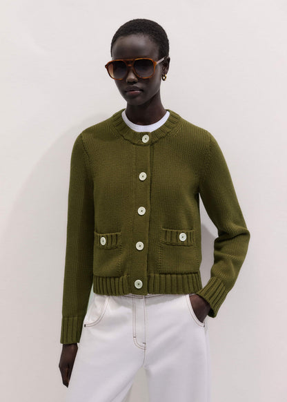 ME+EM Olive Green Straight Crop Cardigan