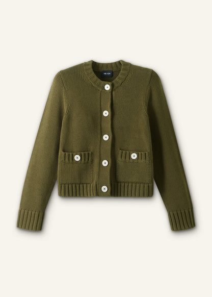 ME+EM Olive Green Straight Crop Cardigan