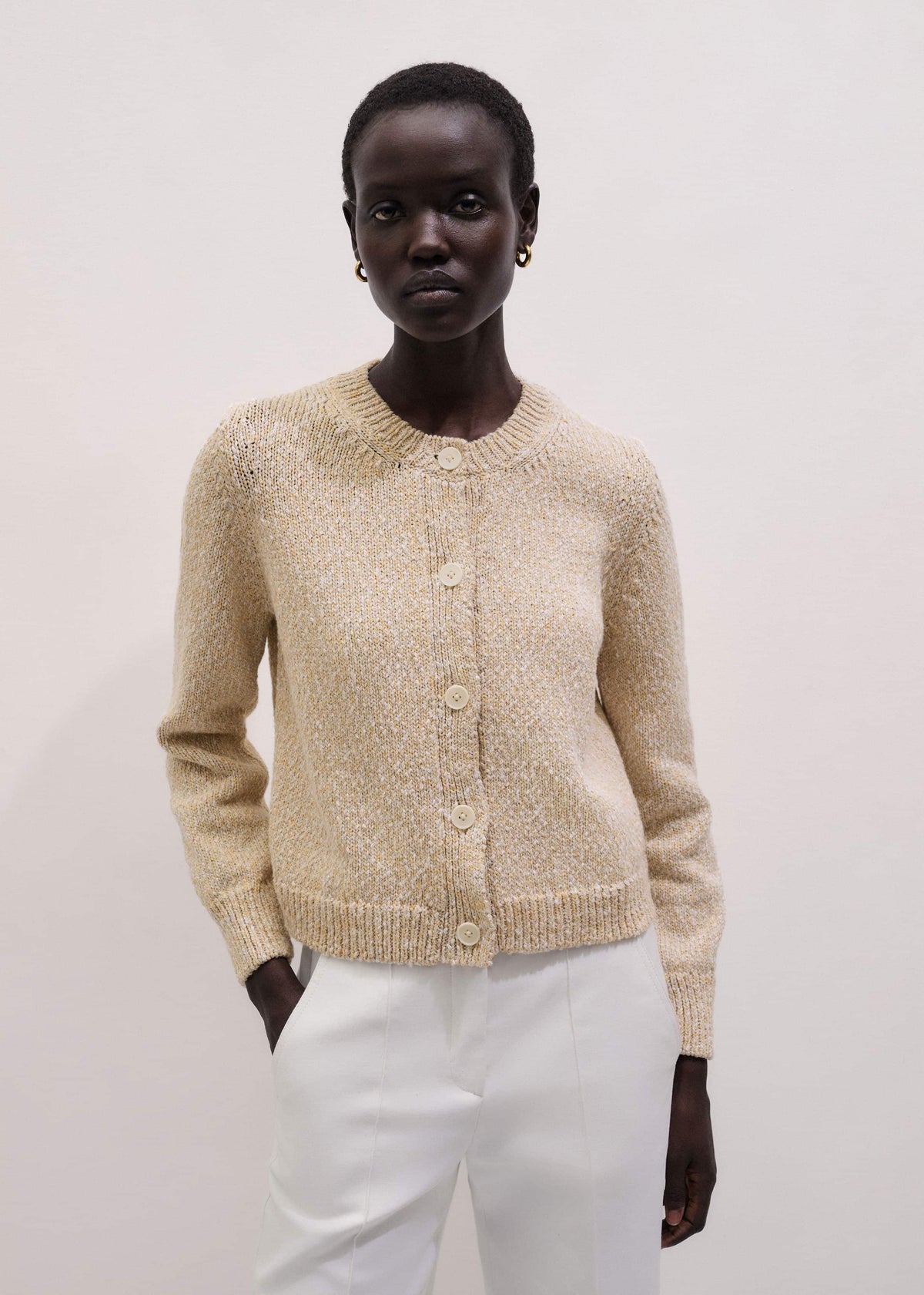 ME+EM Yellow Relaxed Crew Neckline Cardigan