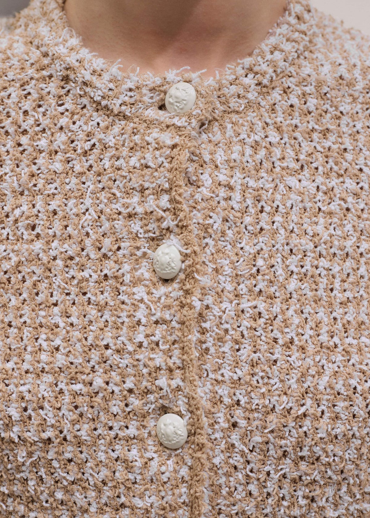 ME+EM Cream Tweed Knit Pouf Shoulder Textured Crop Jacket