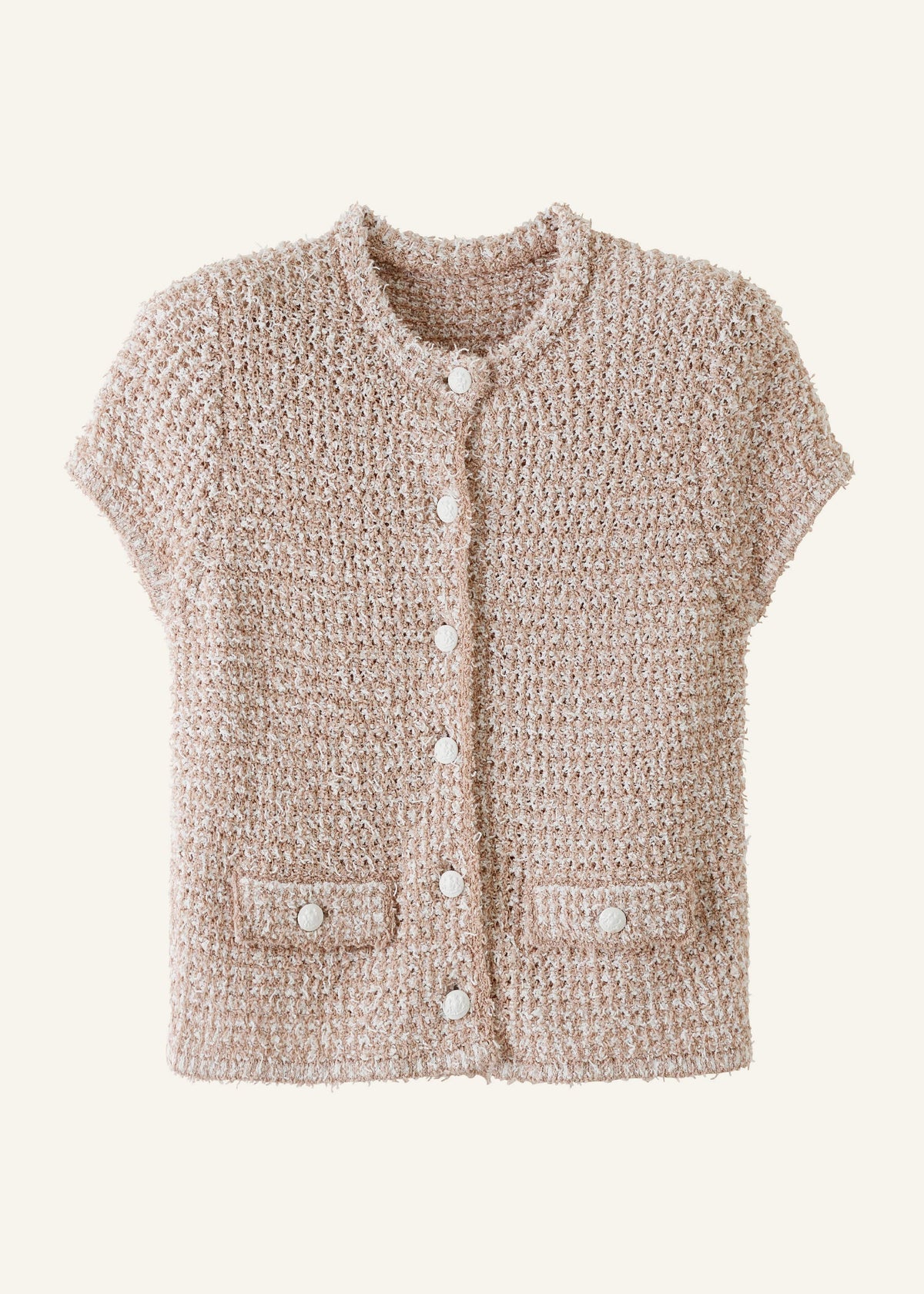 ME+EM Cream Tweed Knit Pouf Shoulder Textured Crop Jacket