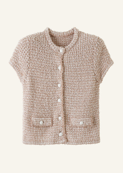 ME+EM Cream Tweed Knit Pouf Shoulder Textured Crop Jacket