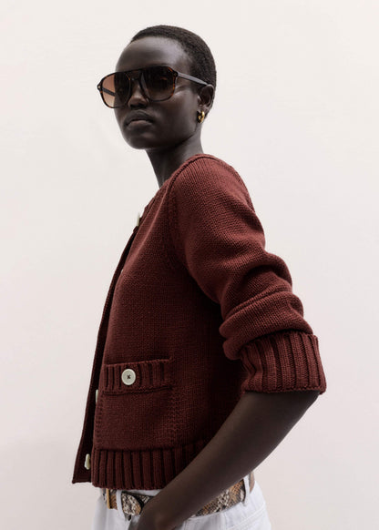 ME+EM Cinnamon Straight Crop Cardigan