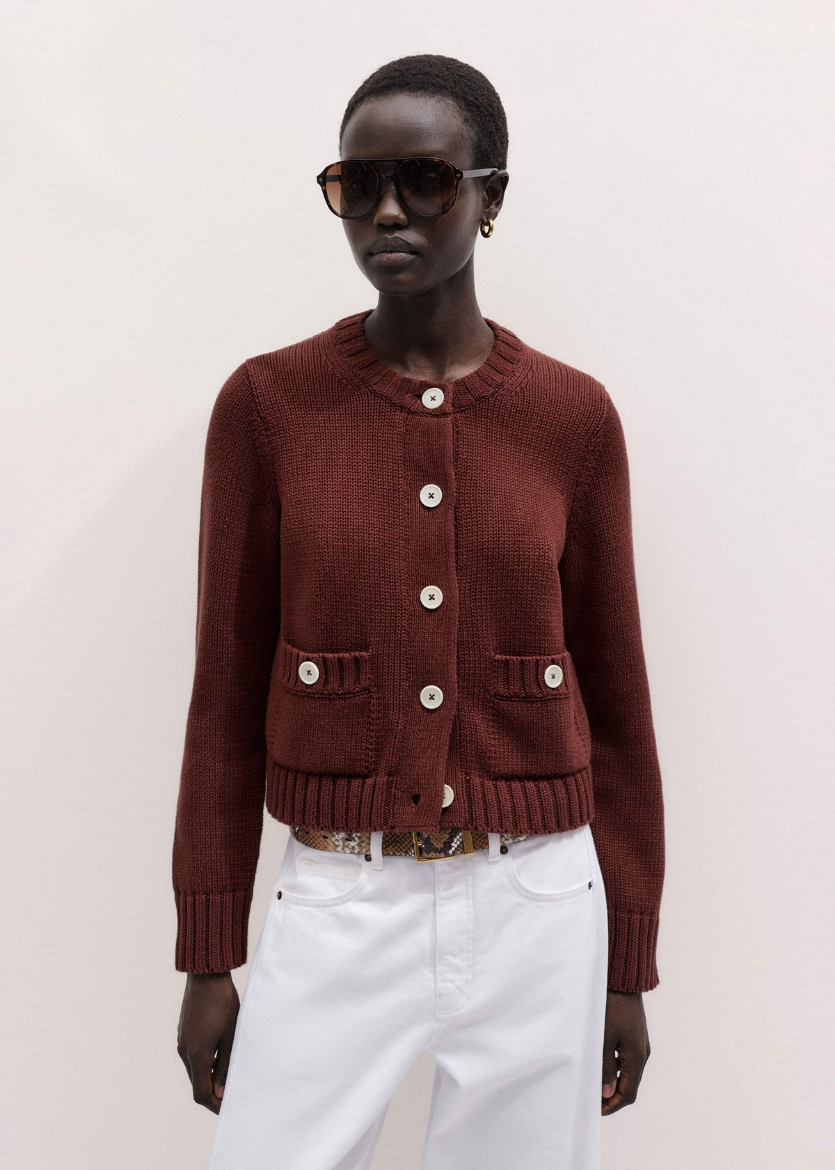 ME+EM Cinnamon Straight Crop Cardigan