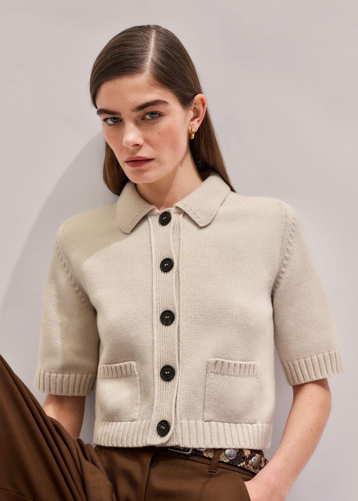 ME+EM Cream Merino Cashmere Cropped Knit Jacket