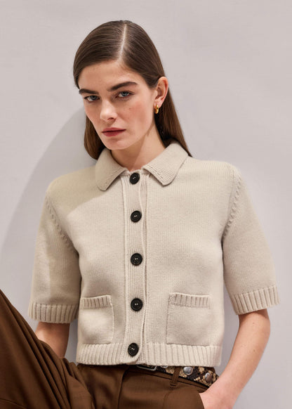 ME+EM Cream Merino Cashmere Cropped Knit Jacket