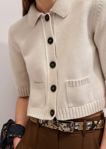 ME+EM Cream Merino Cashmere Cropped Knit Jacket