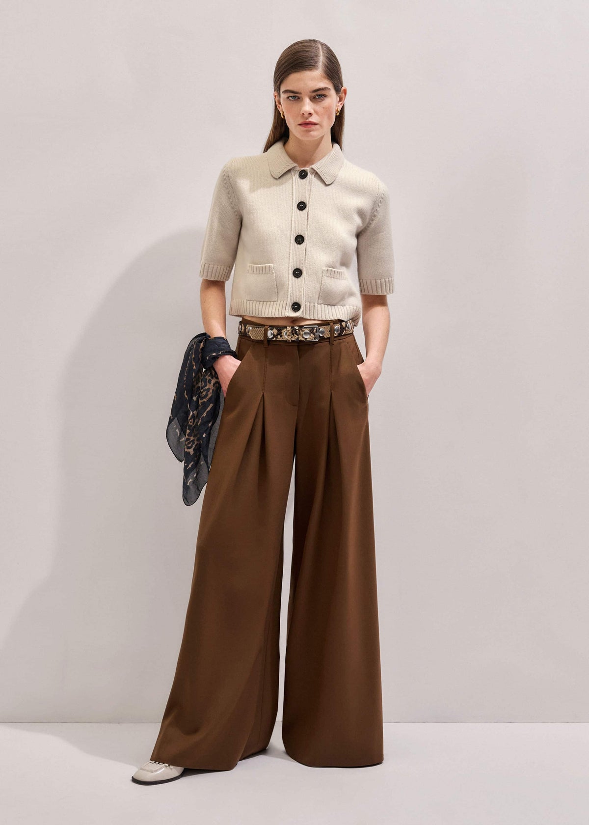 ME+EM Cream Merino Cashmere Cropped Knit Jacket