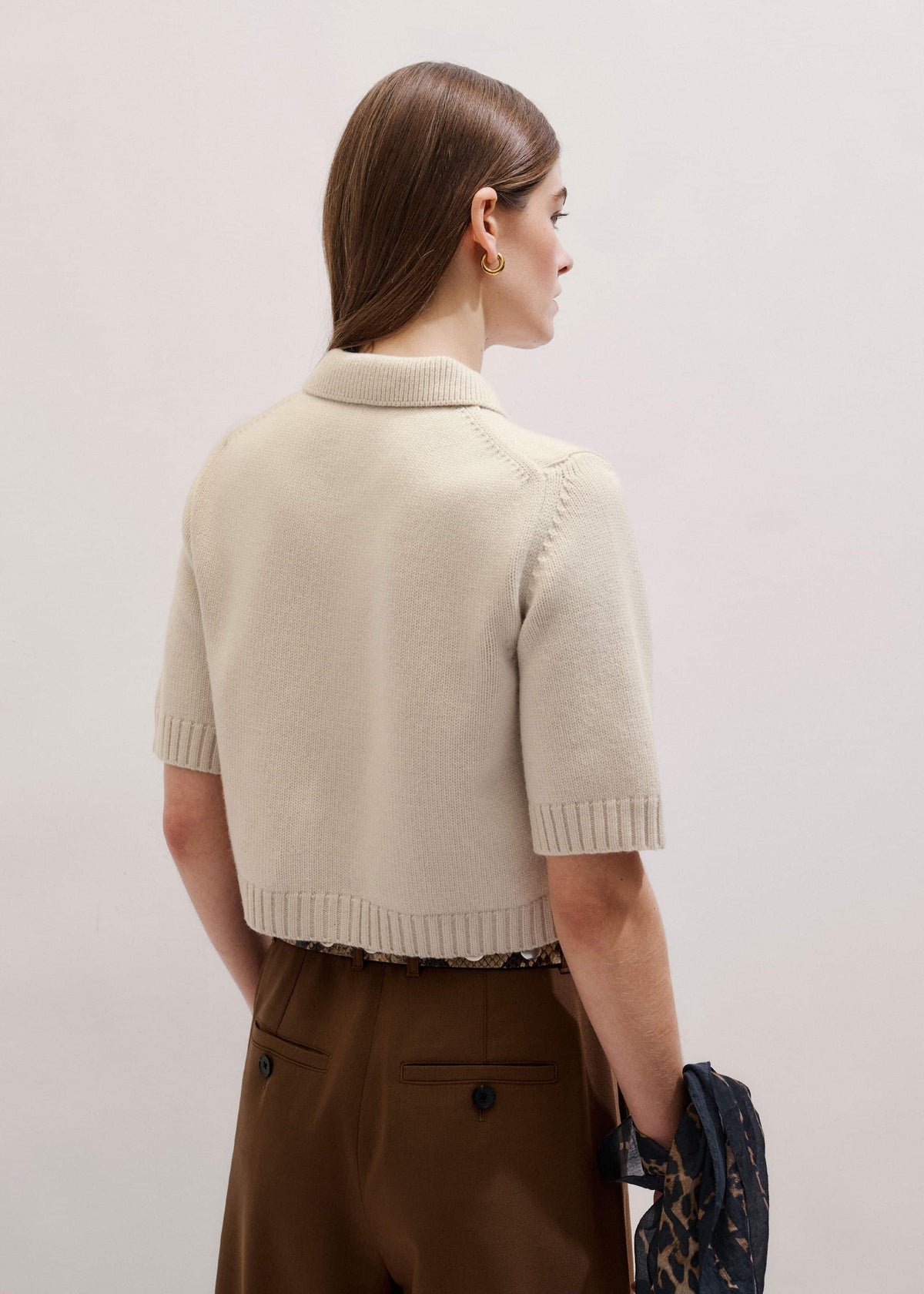 ME+EM Cream Merino Cashmere Cropped Knit Jacket