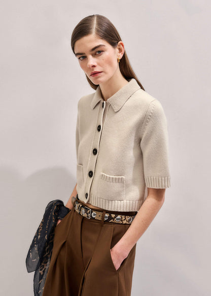 ME+EM Cream Merino Cashmere Cropped Knit Jacket