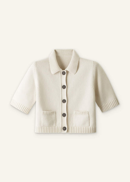 ME+EM Cream Merino Cashmere Cropped Knit Jacket