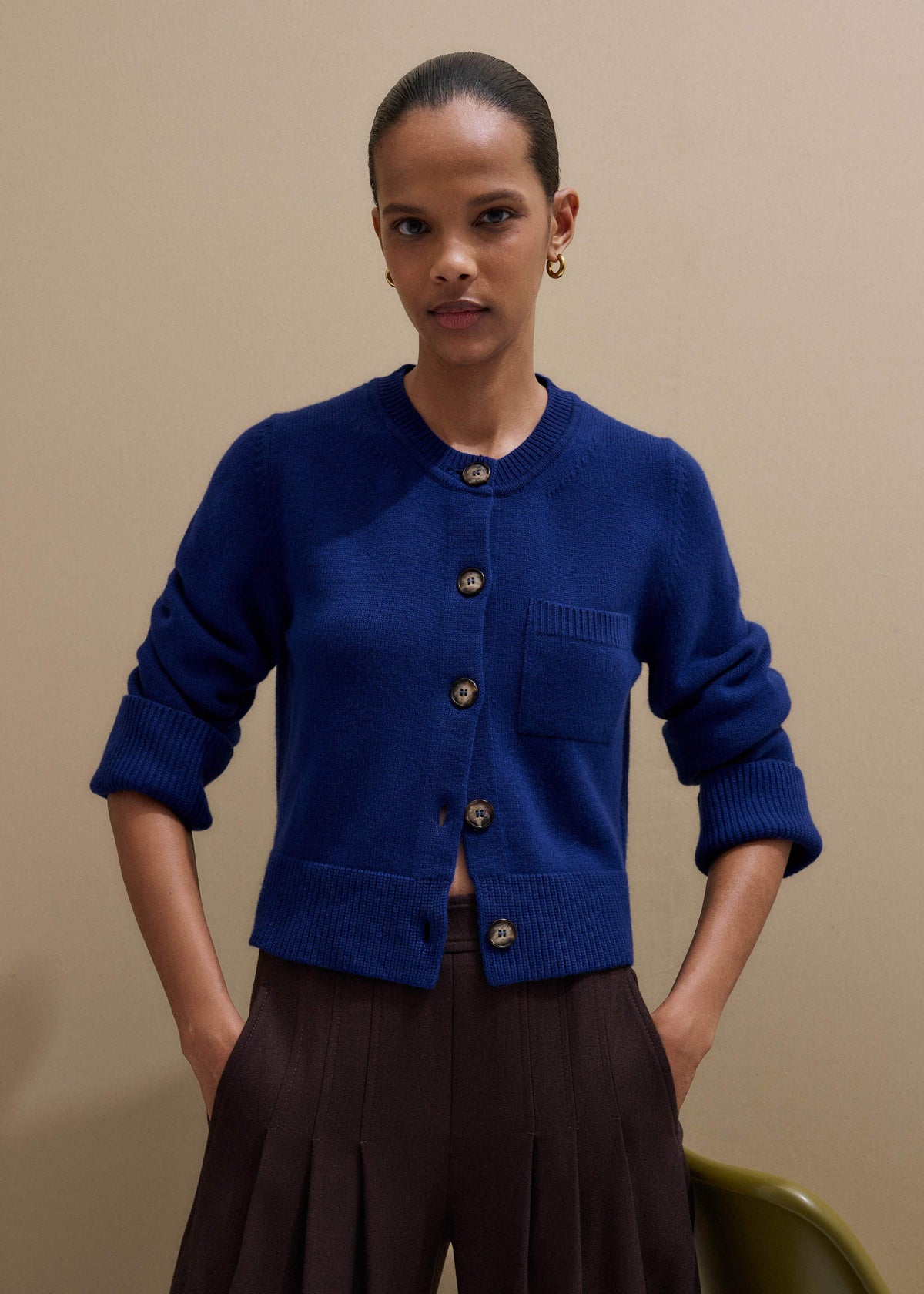 ME+EM Blue Button-Through Straight Cardigan