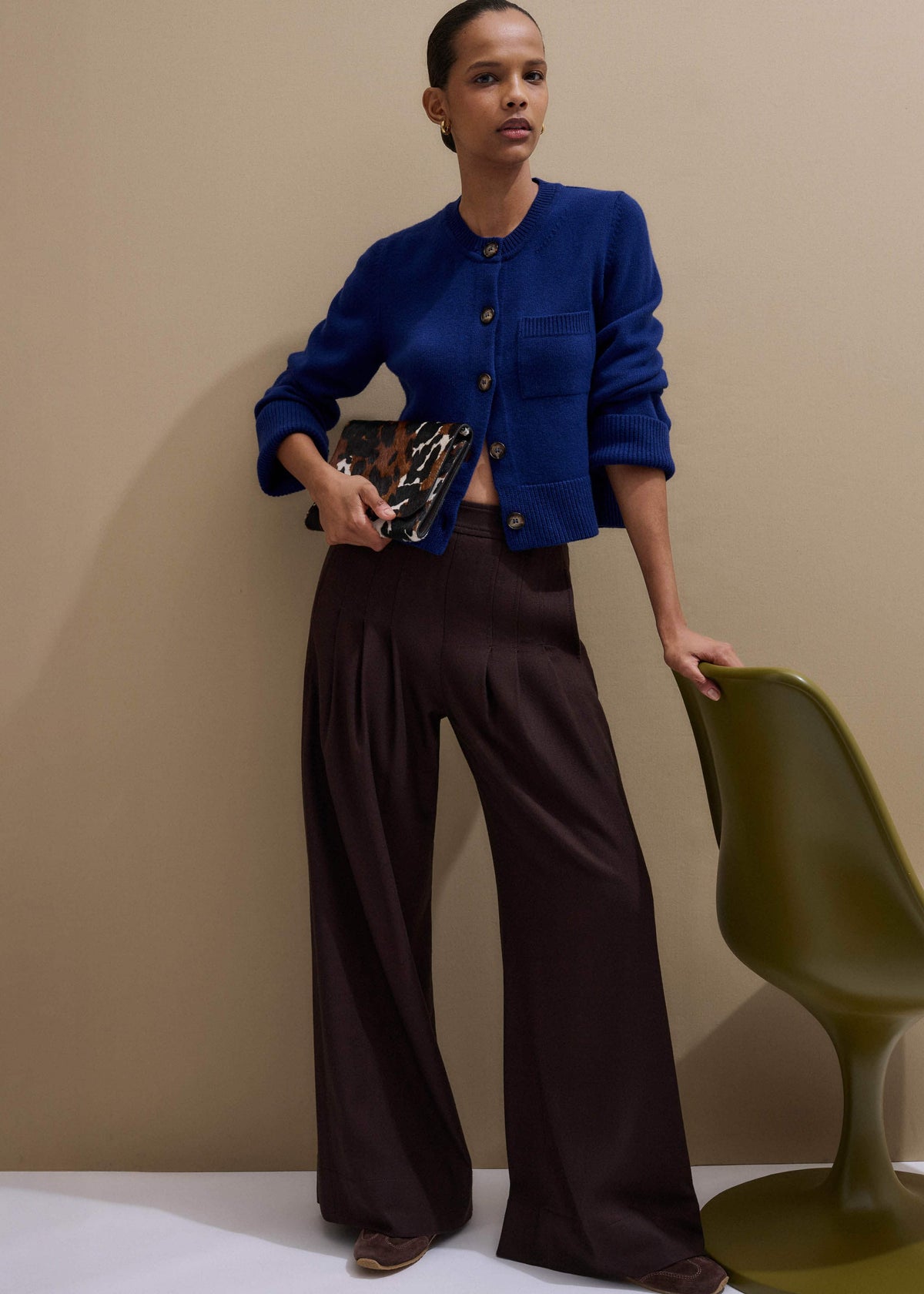 ME+EM Blue Button-Through Straight Cardigan