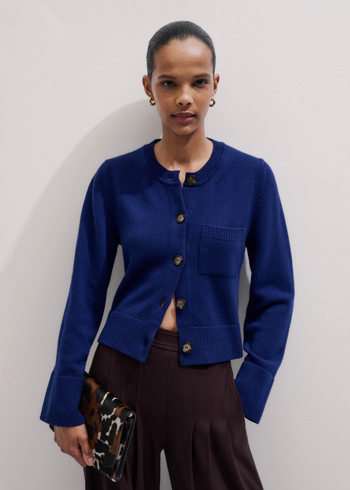 ME+EM Blue Button-Through Straight Cardigan