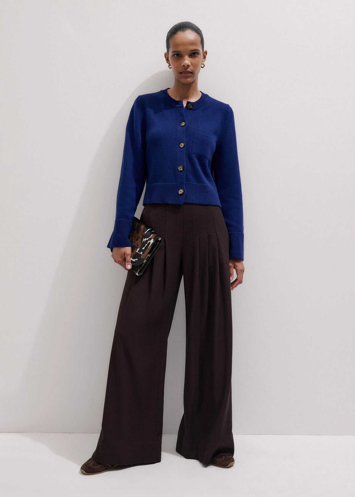 ME+EM Blue Button-Through Straight Cardigan