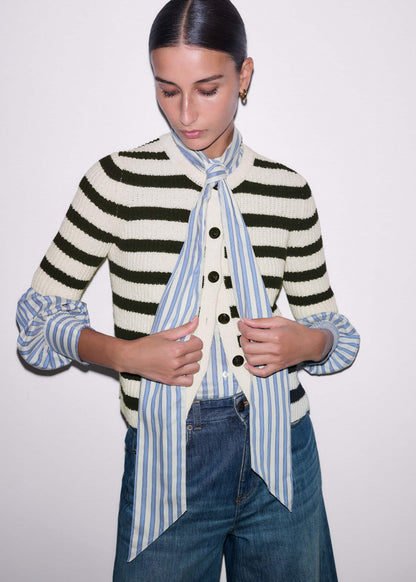 ME+EM Cream Bouclé Stripe Short Sleeve Cardigan