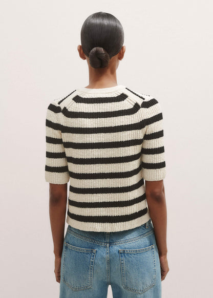 ME+EM Cream Bouclé Stripe Short Sleeve Cardigan