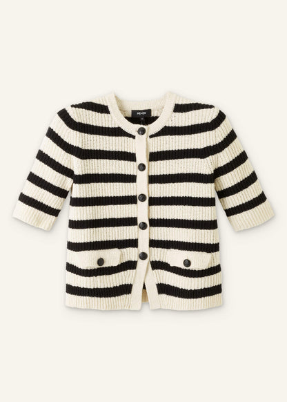 ME+EM Cream Bouclé Stripe Short Sleeve Cardigan