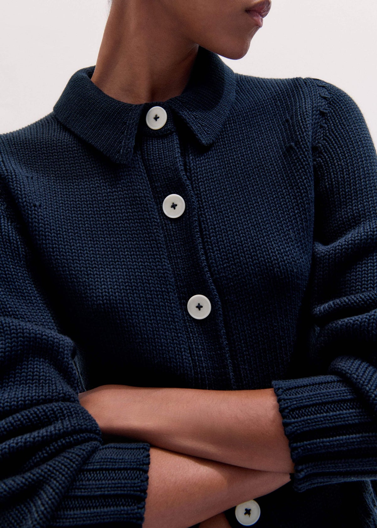 ME+EM Navy Slim Collared Cardigan