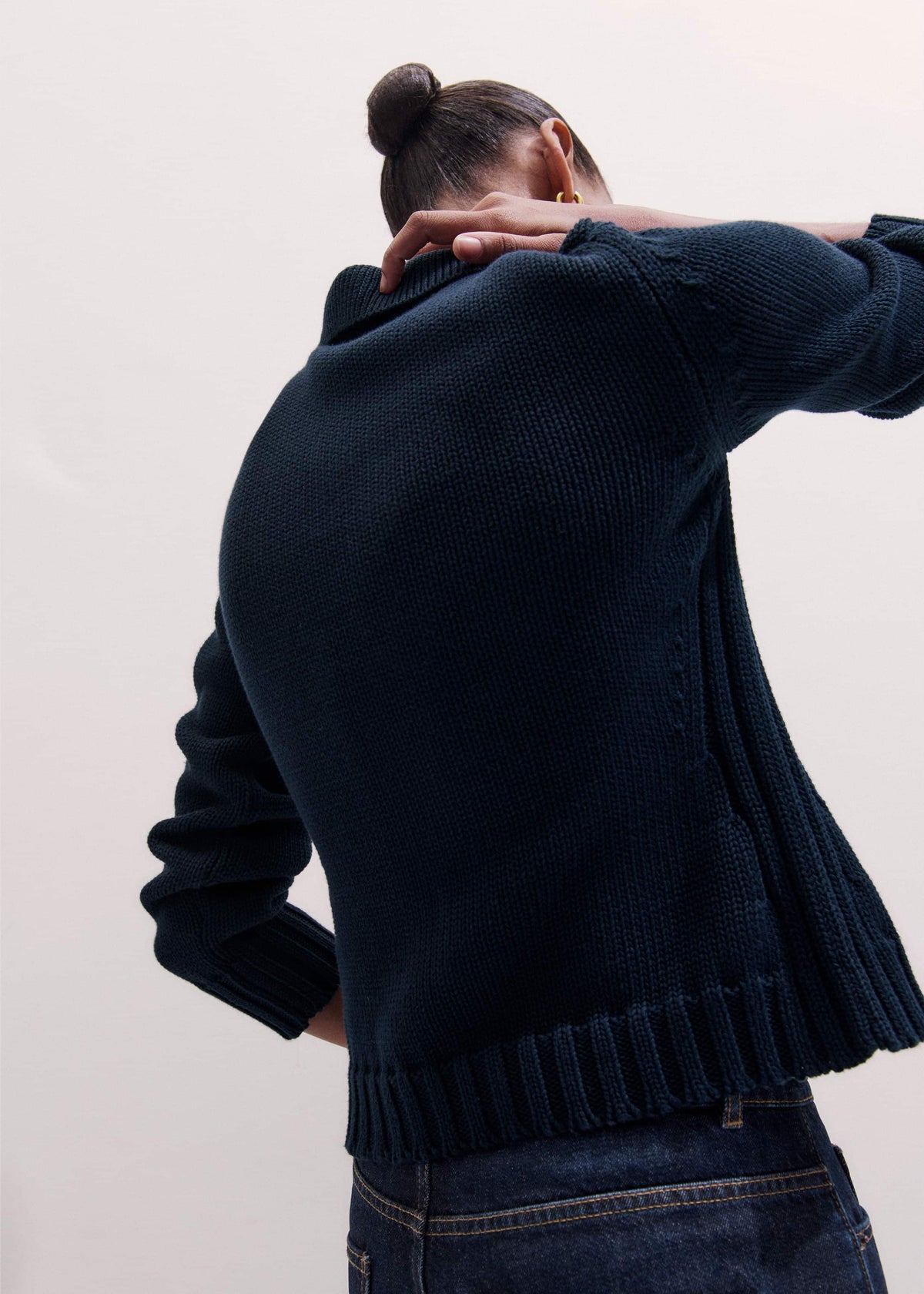 ME+EM Navy Slim Collared Cardigan